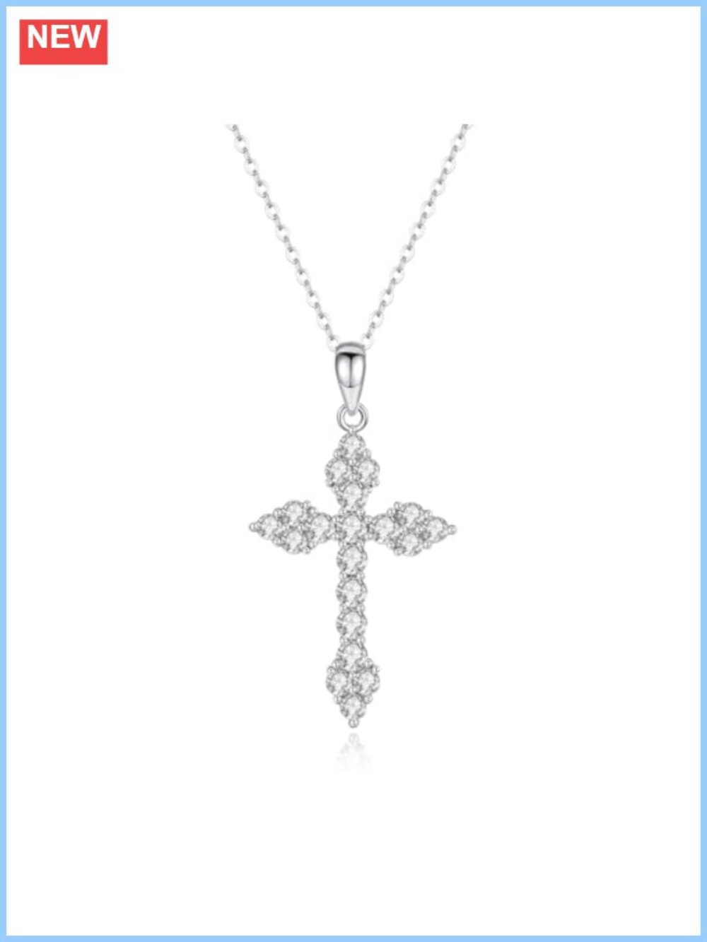 Moissanite Cross Necklace 925 Sterling Silver 18K White Gold Plated 2.8CTTW